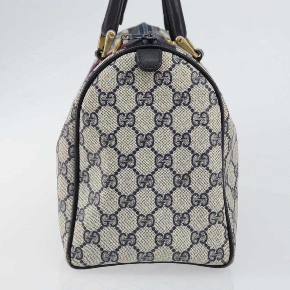 GUCCI GG Supreme Sherry Line Boston Bag PVC Navy Gold Red Auth 153368 - Picture 3 of 16